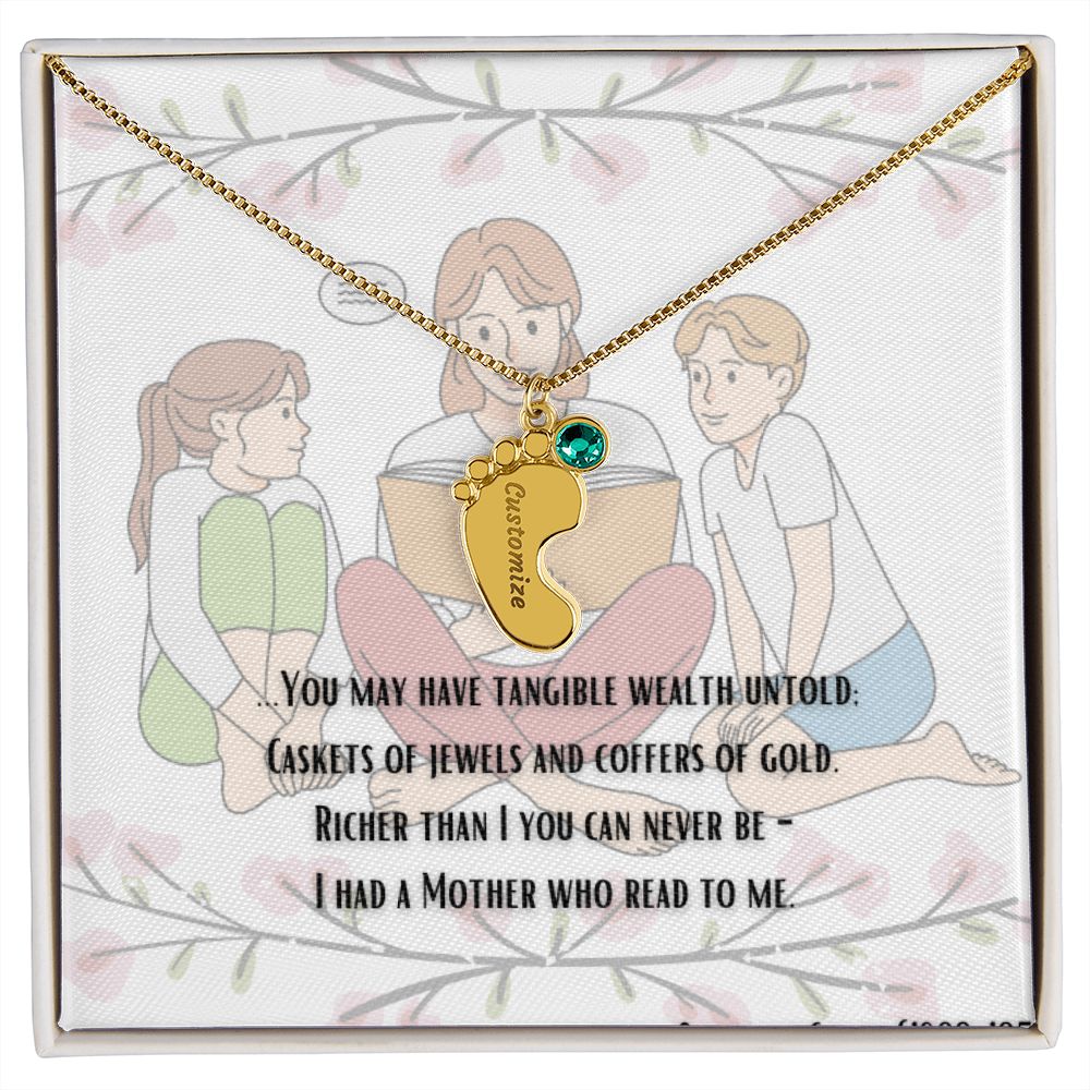 Baby Footprint Necklace with excerpt from The Reading Mother