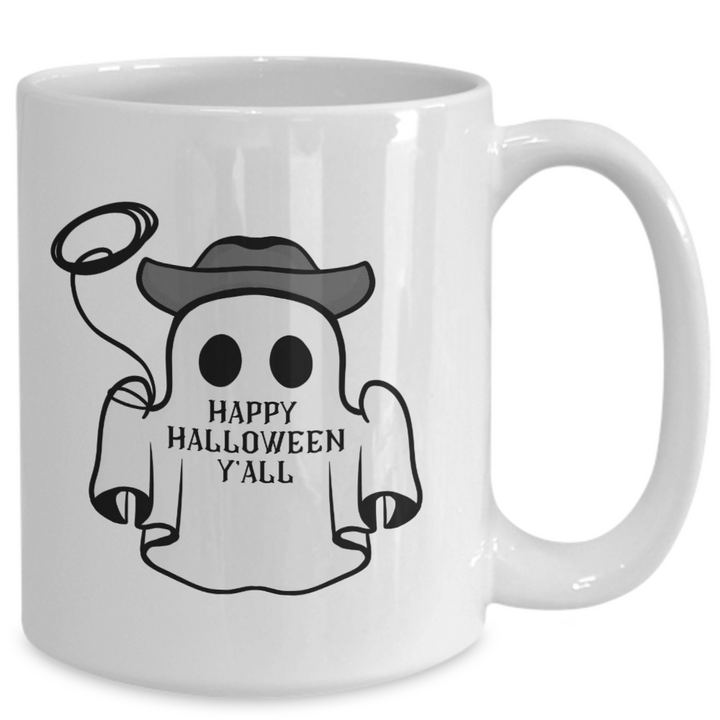 Happy Halloween Y'all, Cowboy Ghost, White Coffee Mug
