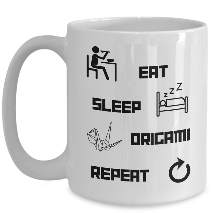 Eat, Sleep, Origami, Repeat, White Coffee Mug for Origamists