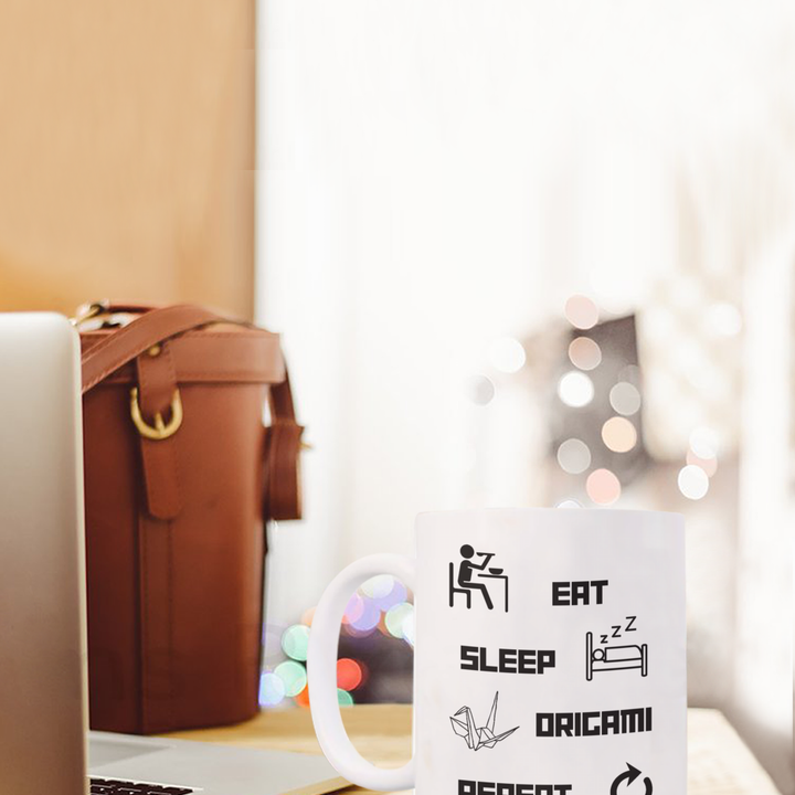 Eat, Sleep, Origami, Repeat, White Coffee Mug for Origamists